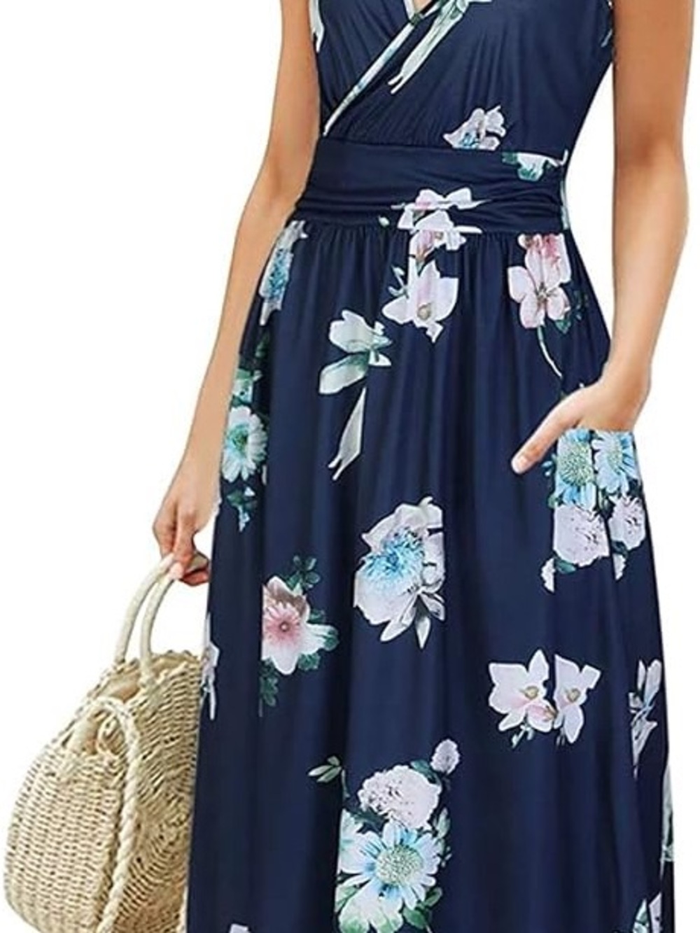 Floral Navy Spaghetti Strap Dress - (Women) - Picture 3 of 7